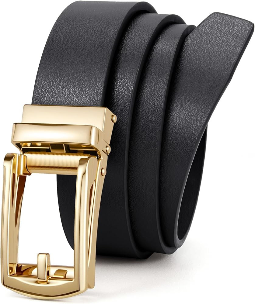 Women Leather Ratchet Belt for Jeans Pants with Automatic Gold Buckle Trendy Adjustable Ladies Dr... | Amazon (US)