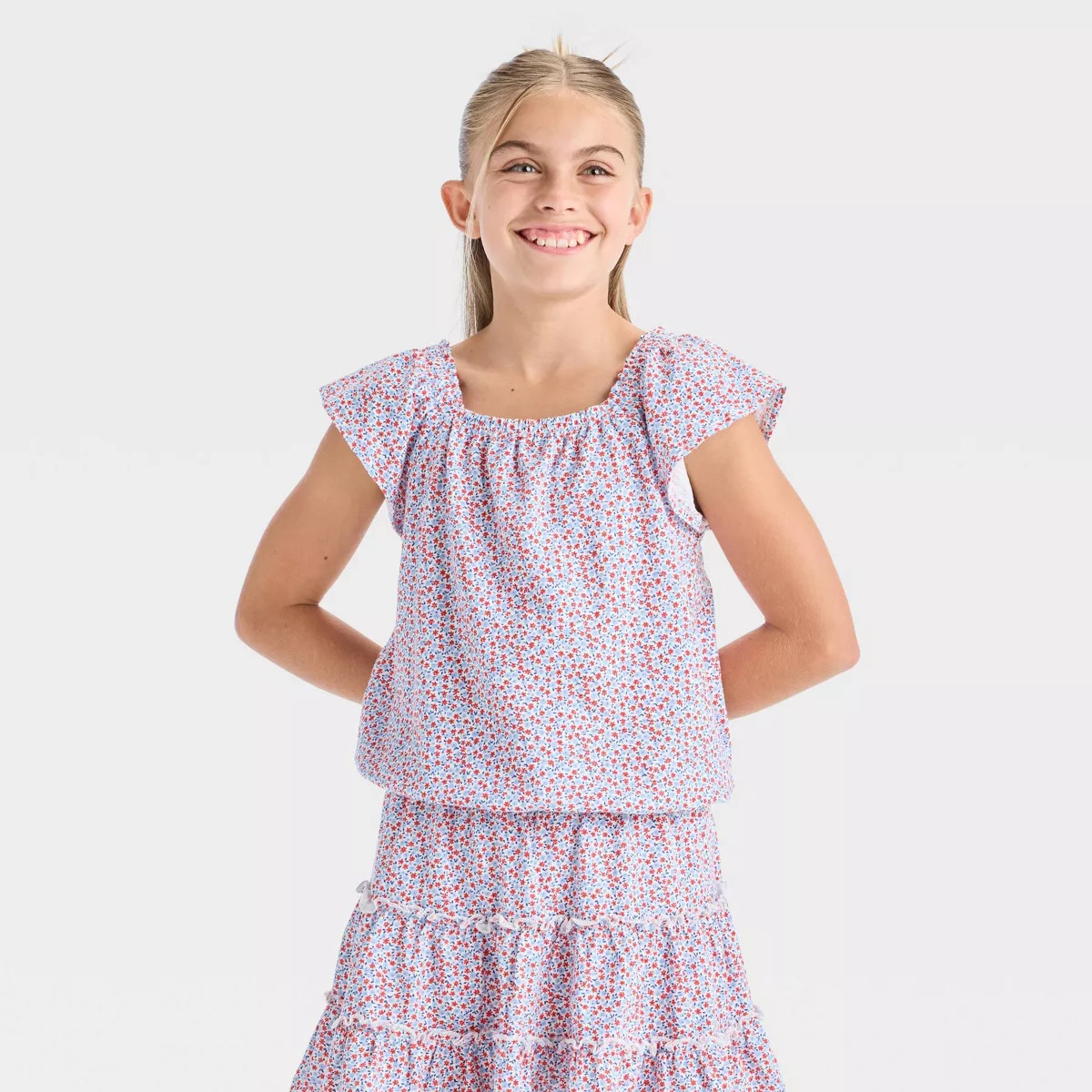 Girls' Short Sleeve Crepe Knit 'Shells' Top - Cat & Jack™ Cream | Target