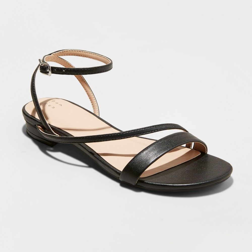 Women's Isma Barely There Ankle Strap Sandals - A New Day Black 7.5 | Target