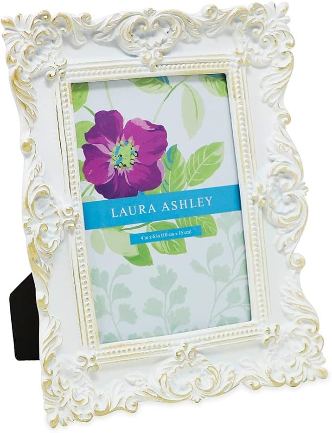 Laura Ashley 4x6 White & Gold Ornate Textured Hand-Crafted Resin Picture Frame w/Easel & Hook for... | Amazon (US)