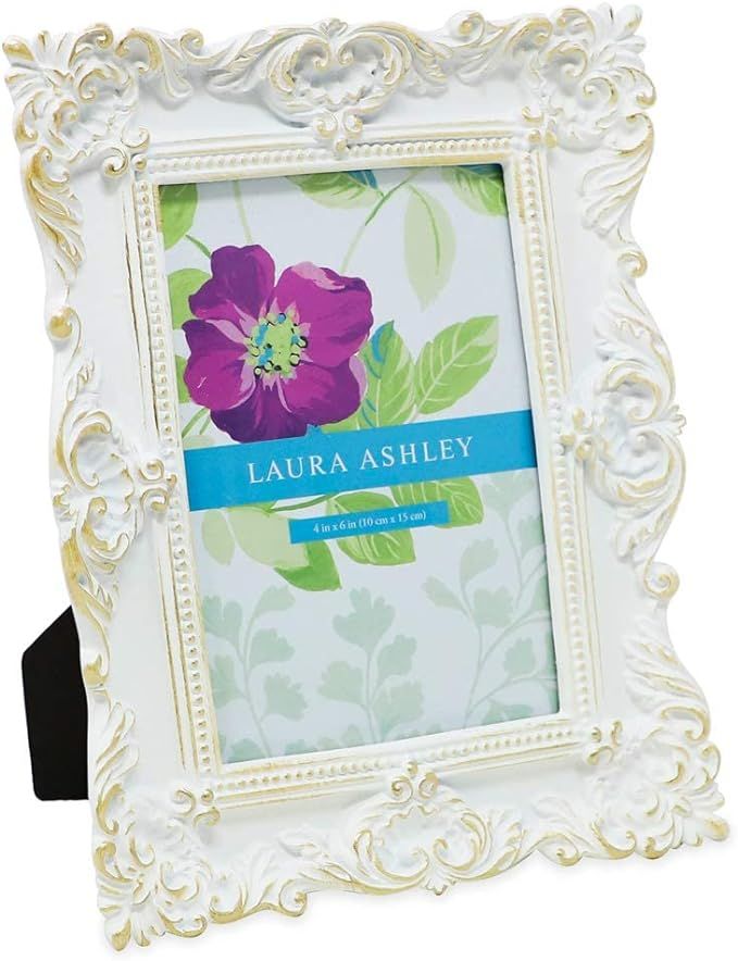 Laura Ashley 4x6 White & Gold Ornate Textured Hand-Crafted Resin Picture Frame w/Easel & Hook for... | Amazon (US)