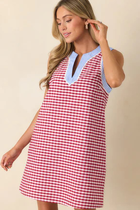 Cherry Cola Charm Deep Red Gingham Mini Dress | Red Dress