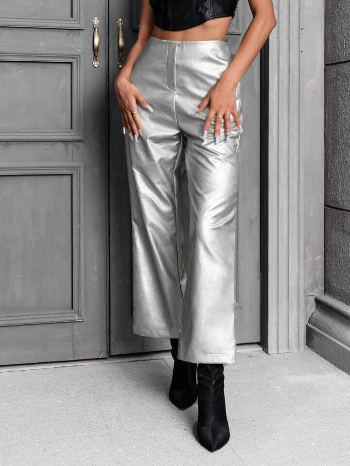 SHEIN BAE Metallic Straight Leg Pants | SHEIN