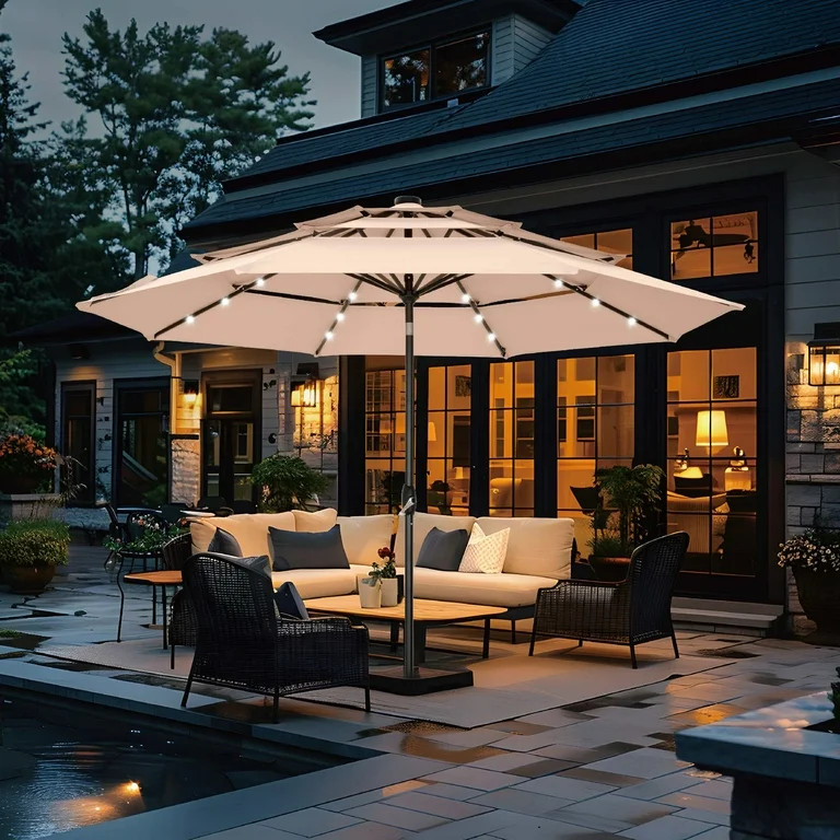 Summit Living 10ft Patio Umbrella with Solar Lights 3-Tier Vented Outdoor Market Umbrella with Au... | Walmart (US)