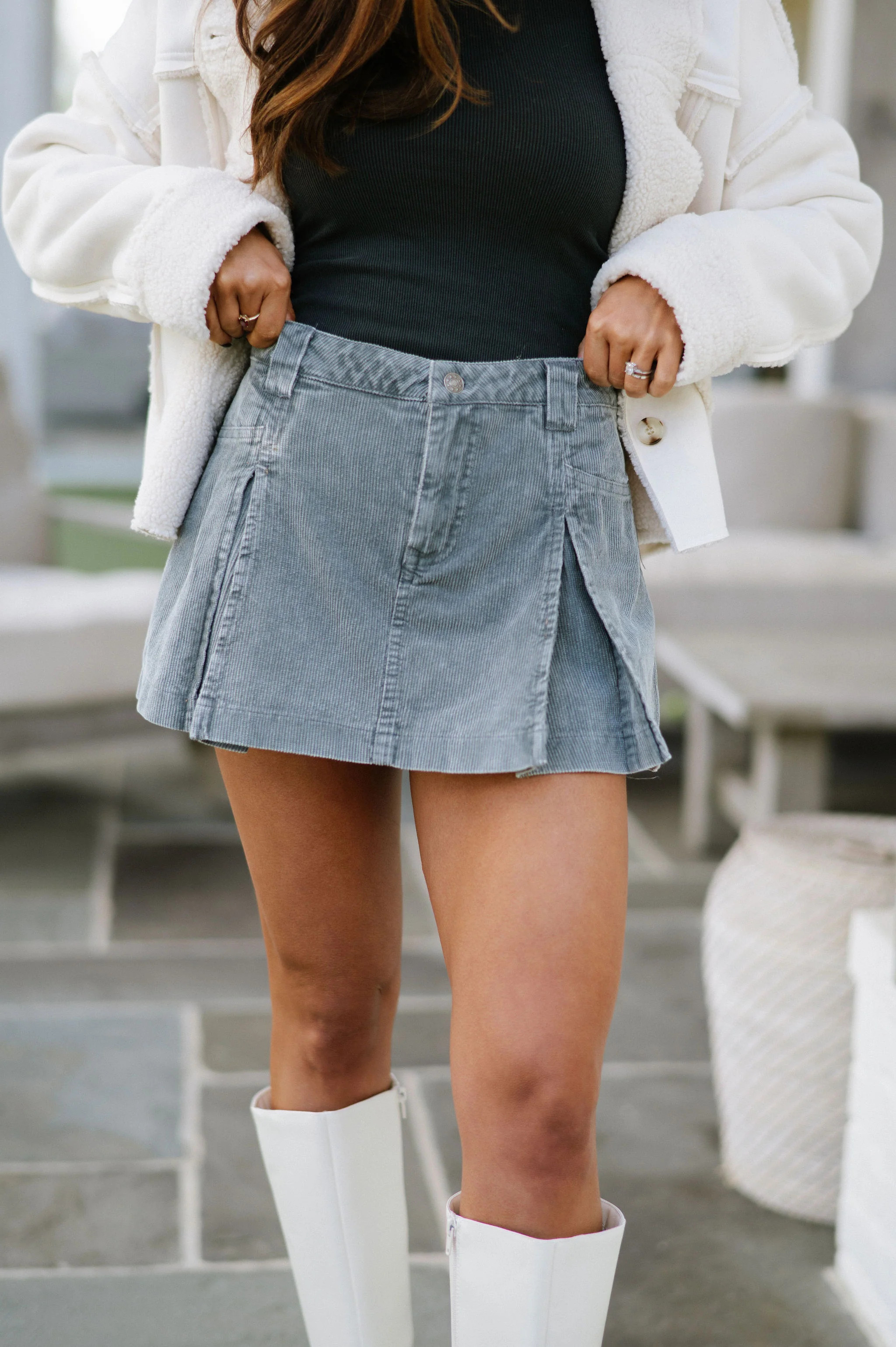 Marissa Pleated Mini Skirt-Washed Charcoal | These Three