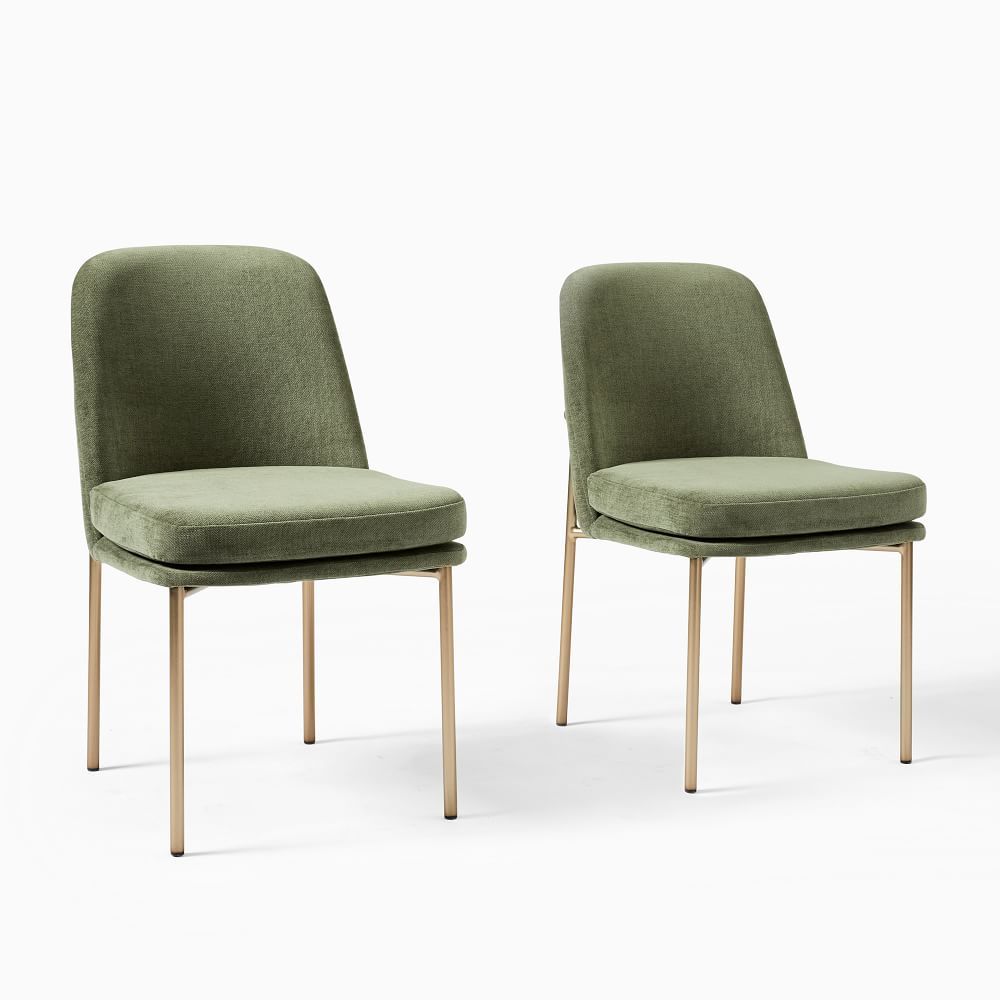 Jack Metal Frame Dining Chairs, Set of 2, Distressed Velvet, Green Spruce, Light Bronze | West Elm (US)