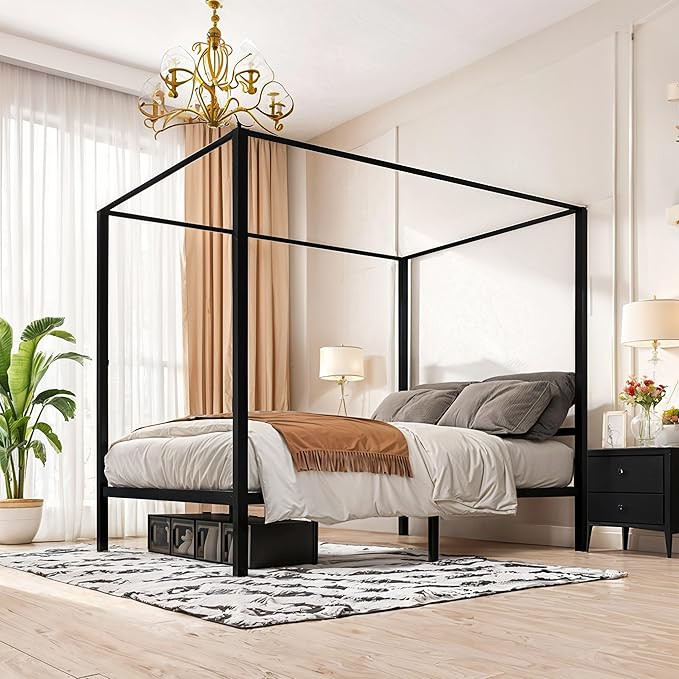 DWVO Queen Size Bed Frame, Black Metal Canopy Bed Frame with Integrated Headboard, Sturdy Metal S... | Amazon (US)