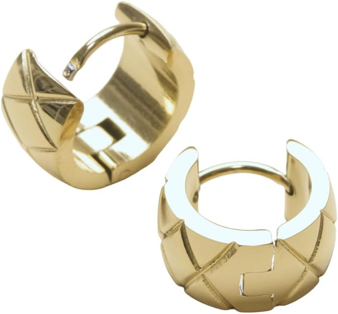 Quilted Huggie Earrings, 18k Gold Plated, Clip-on or Pierced, Crush Hoop, Birthday Gift, Christma... | Amazon (US)
