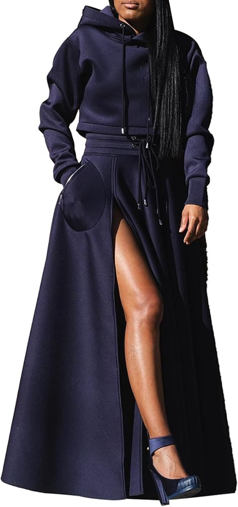 Women's Casual 2 Piece Outfits Long Sleeves Hoodies Sweatshirts and High Waist Split Skirt Sweats... | Amazon (US)