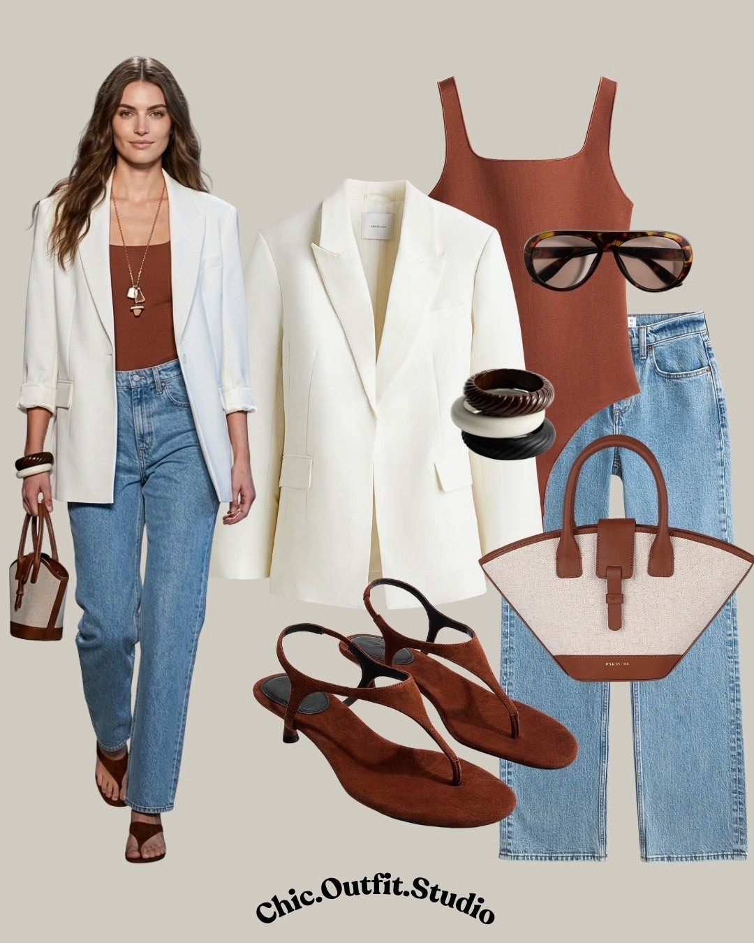 Blazer + denim for spring
✨A lightweight white blazer layered over a fitted top and classic blue jeans creates a polished spring outfit that balances structure with ease. Finished with minimal sandals and elegant accessories, this look is ideal for work-from-café days, casual meetings, lunch dates, or city outings. A versatile combination that feels modern, refined, and perfect for transitional dressing.
✨ Tags: blazer outfit women spring, smart casual spring outfit, denim outfit ideas women, everyday elevated outfit, European chic style, casual work outfit women, minimalist wardrobe outfit, transitional weather outfit

#LTKshoes #LTKspring #LTKbag