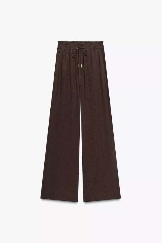 COTTON GAUZE WIDE-LEG TROUSERS | Zara UK