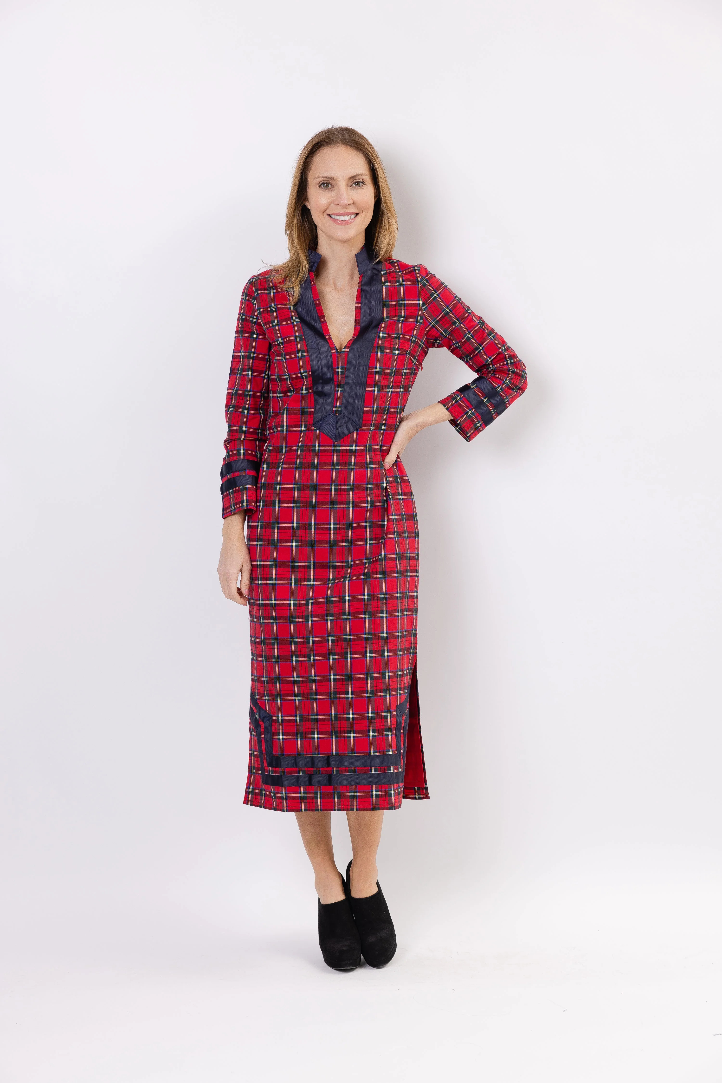 Red Plaid Long Sleeve Classic Midi Tunic | Sail to Sable