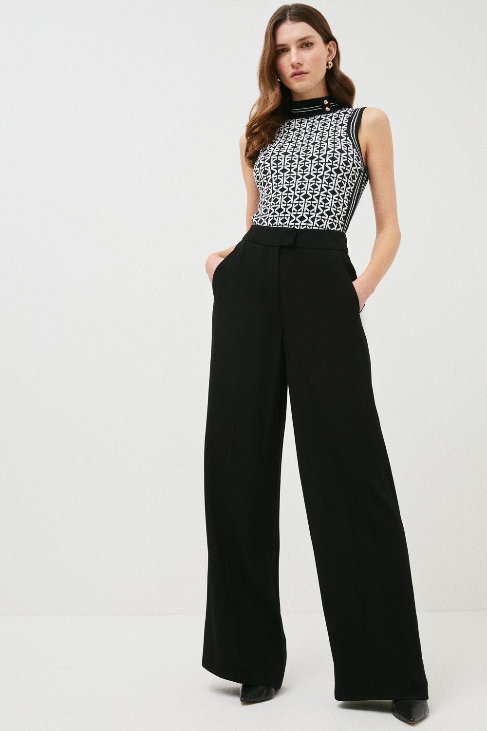 Viscose Satin Back Crepe Wide Leg Trousers | Karen Millen UK & IE