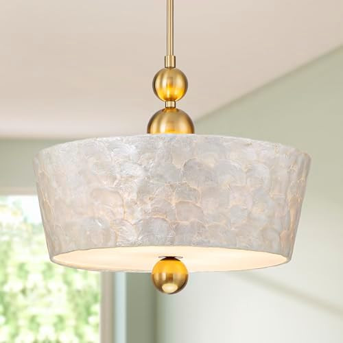 D18in Drum Capiz Shell Drum Chandeliers, 4-Light Coastal Style Light Fixture for Dining Room, Liv... | Amazon (US)