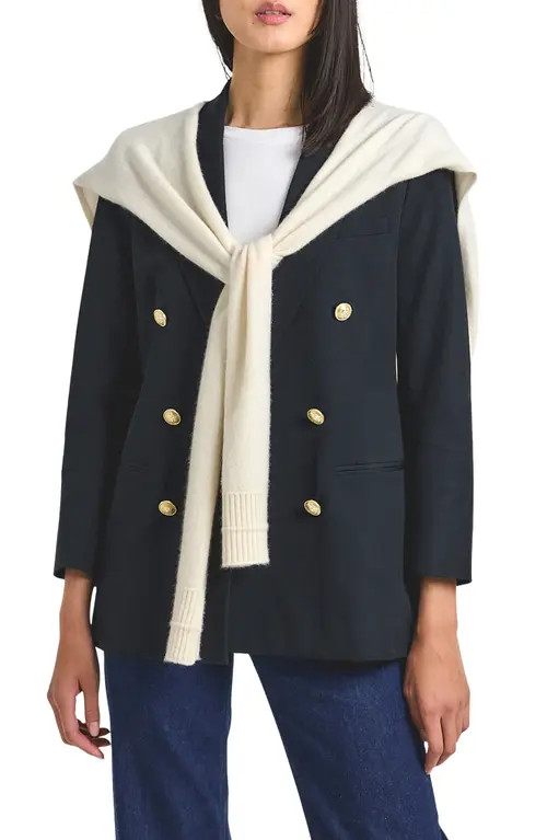 Derek Lam 10 Crosby Walter Cotton Blend Double Breasted Jacket with Shrug in Black/Chalk at Nordstrom, Size 6 | Nordstrom