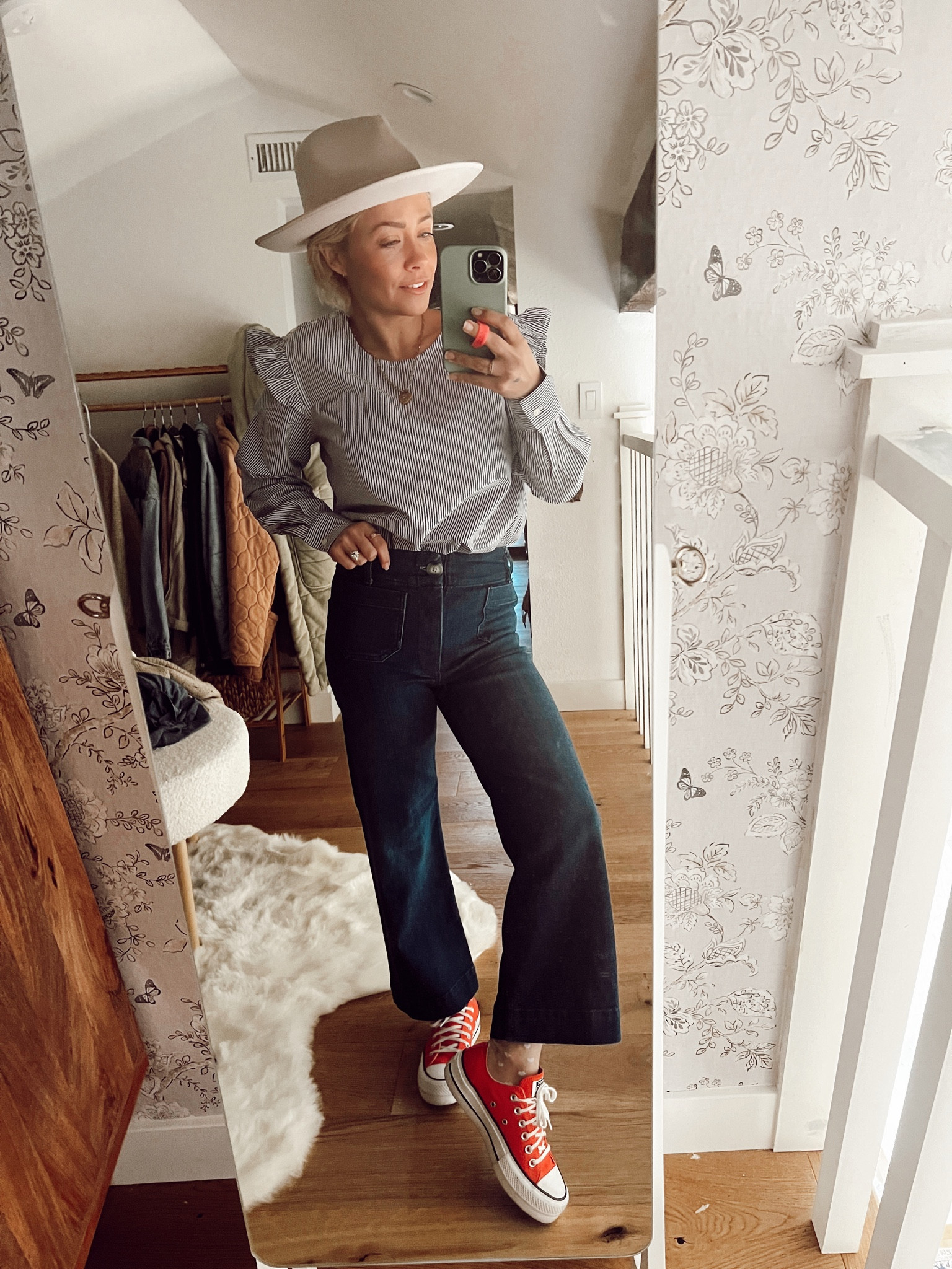 #ootd converse platforms, anthro cropped denim, Walmart free assembly top, gigi Pip hat, made by mary accessories (also linked mirror and wallpaper) 

#LTKstyletip #LTKfit #LTKhome