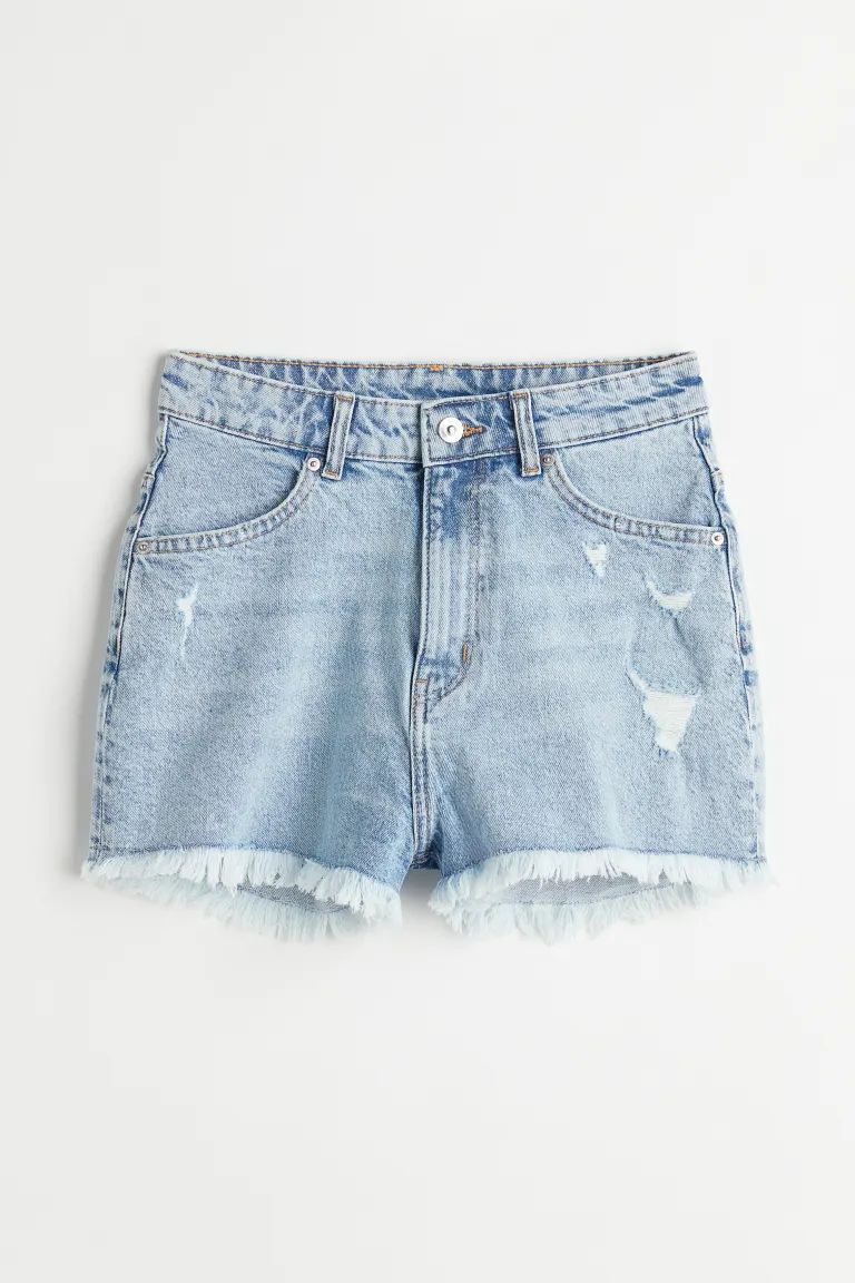 Shorts in stretch cotton denim with heavily distressed details. High waist for a flattering silho... | H&M (US)