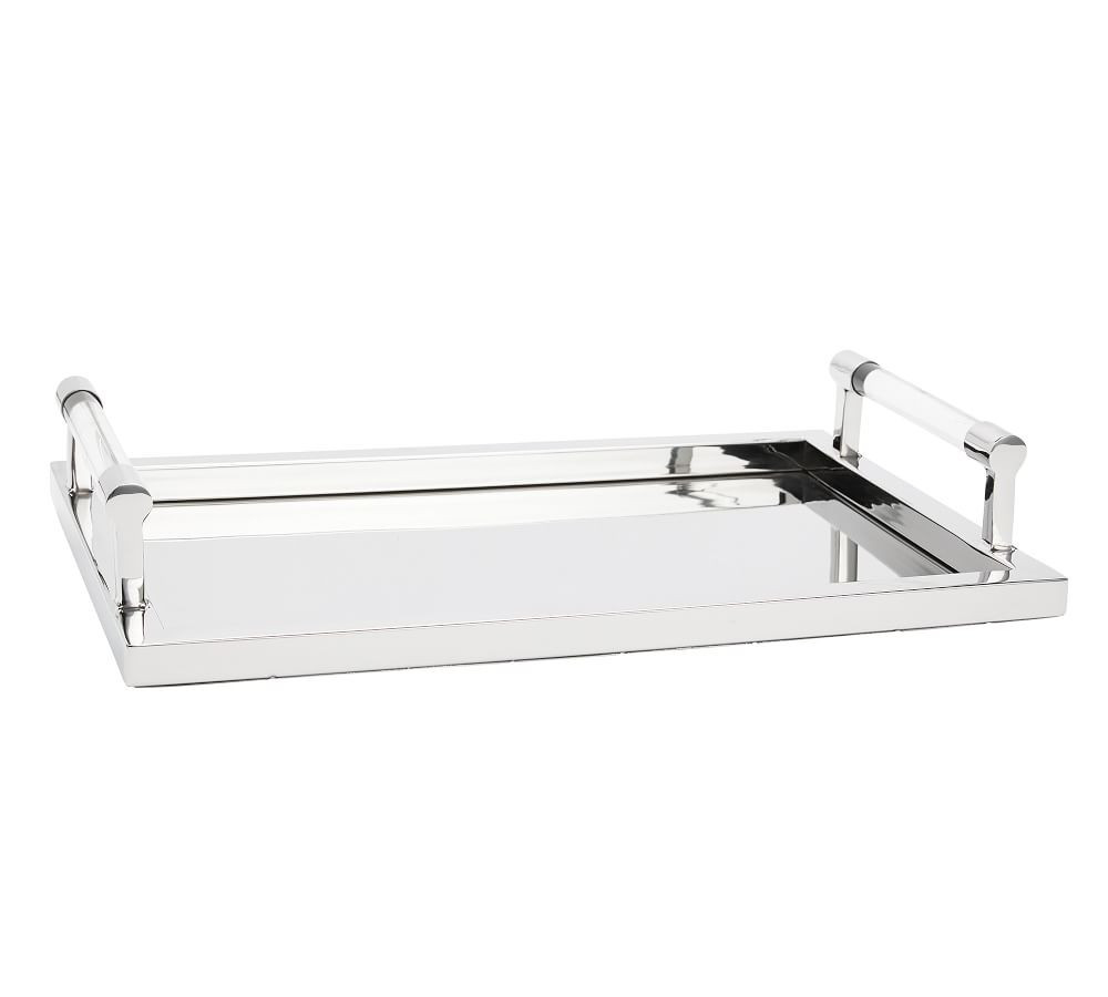 PB NICKEL TRAY W/ ACRYLIC HANDLES: MEDIUM: NICKEL | Pottery Barn (US)