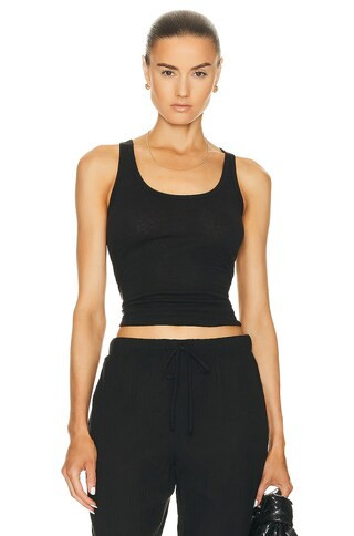 LESET Laura Scoop Neck Tank Top in Black | FWRD 