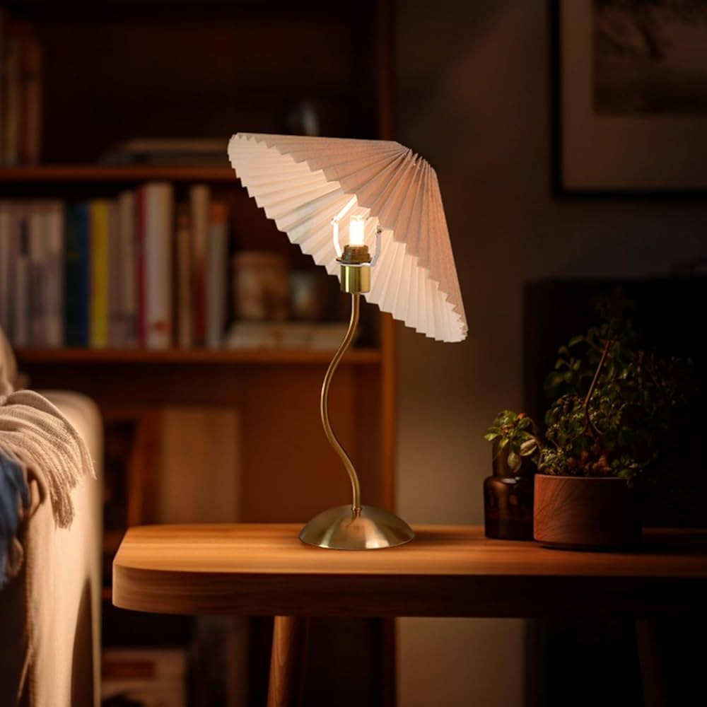 KUNJOULAM Small Pleated Table Lamp, Bedside Nightstand Lamp with Beige Lampshade, Morden Mini Lam... | Amazon (CA)