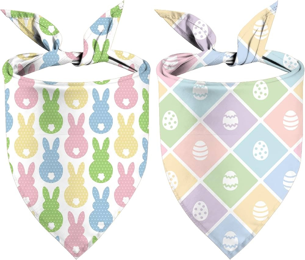 Easter Dog Bandanas Puppy Scarf - Easter Eggs Pees Bunny Dog Outfits - 2 Pcs Adjustable Triangle ... | Amazon (US)