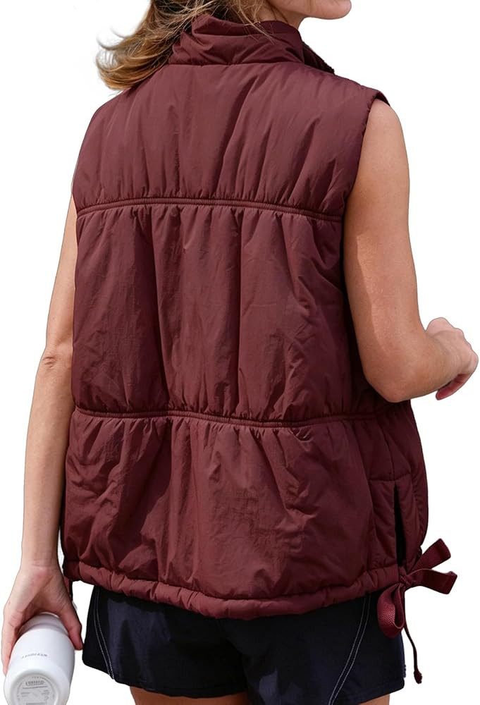 EVALESS Womens Puffer Vest Sleeveless Stand Collar Zip Up Cropped Jackets | Amazon (US)