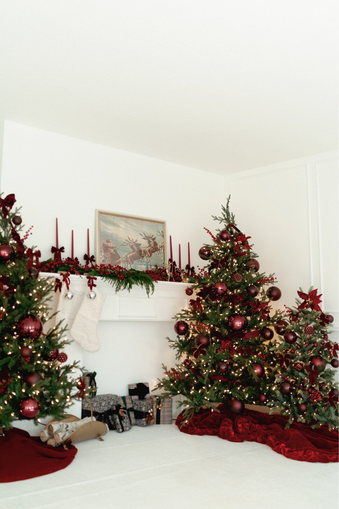 Red traditional holiday decorations with a mantle 

#LTKSeasonal #LTKHoliday
