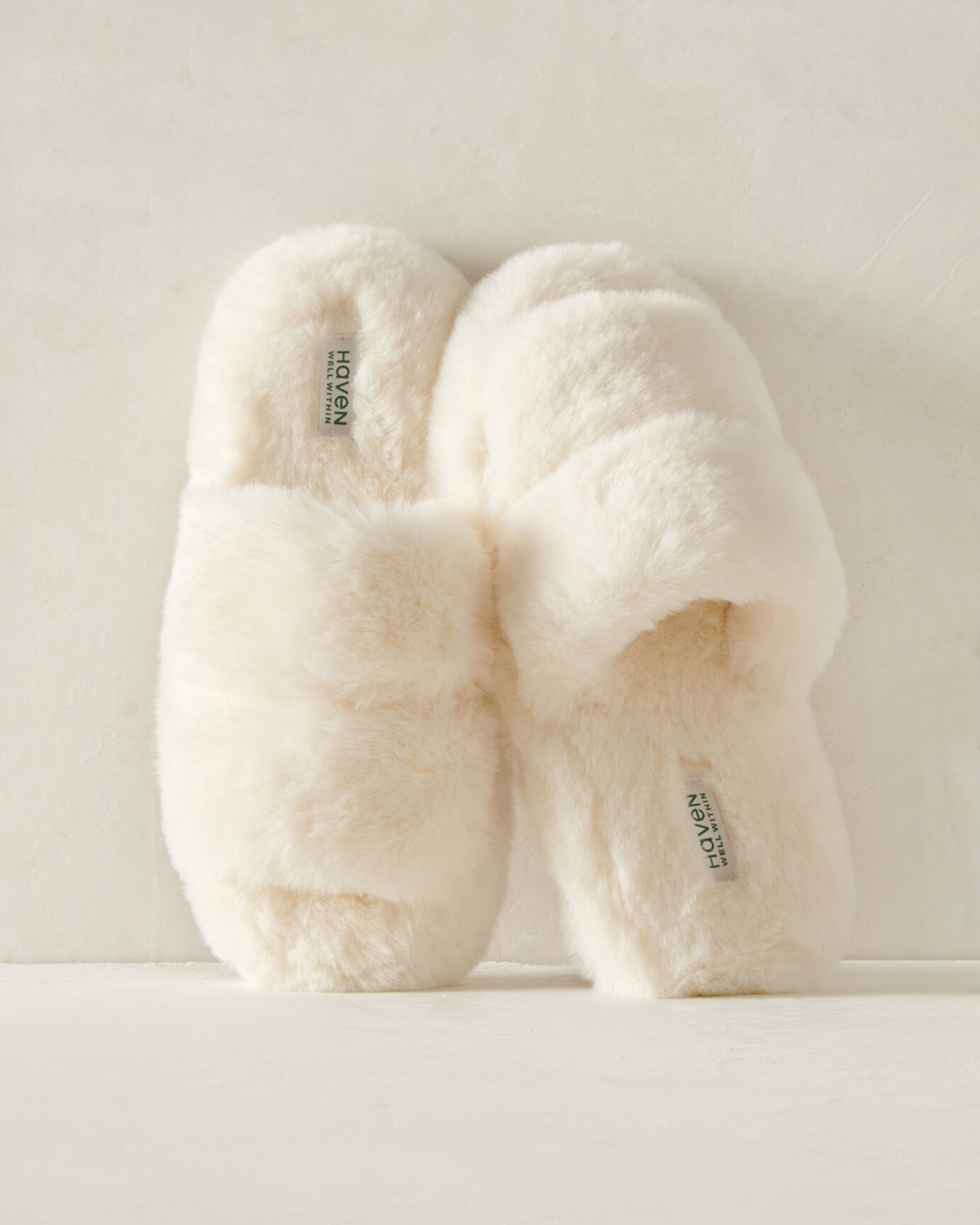 Faux Fur Banded Slippers - Winter White - 10 | Haven Well Within