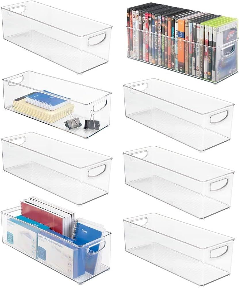 mDesign Plastic Home Office Organizer - Basket Storage Holder Bin with Handles for Desk, Cupboard... | Amazon (US)