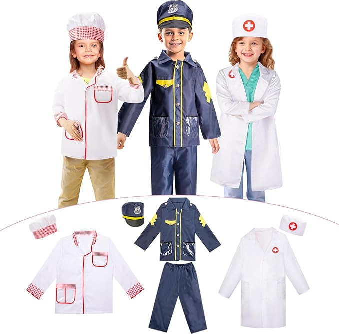 LOYO Kids Role Play Dress Up Clothes for 3-8 Years Old Play, 3 Sets Policeman/Chef/Doctor Costume... | Amazon (US)