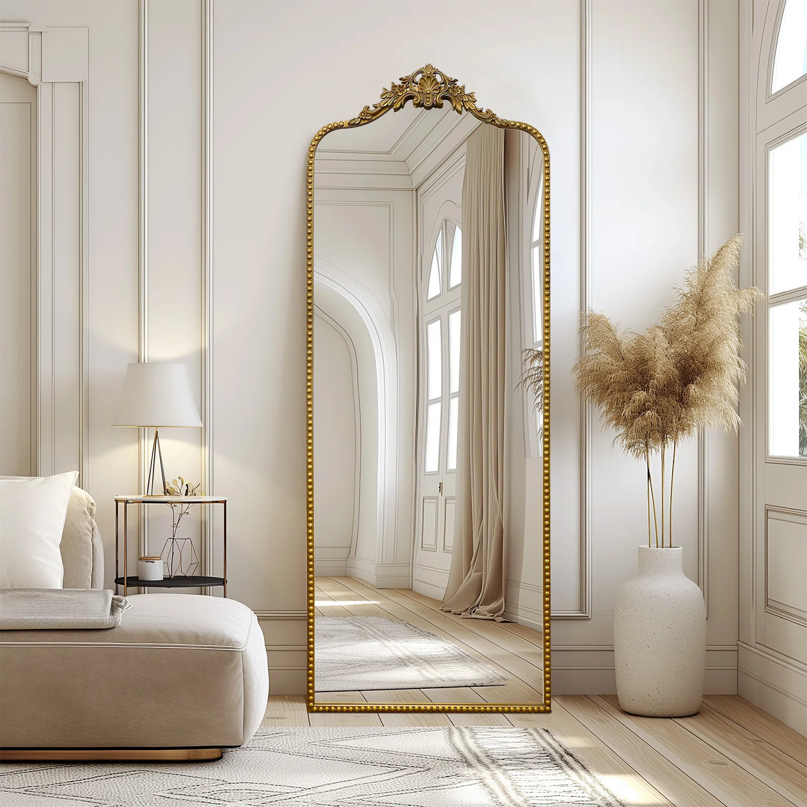 Arched Antique Ornate Full Length Floor Mirror w/Free Standing | Wayfair North America