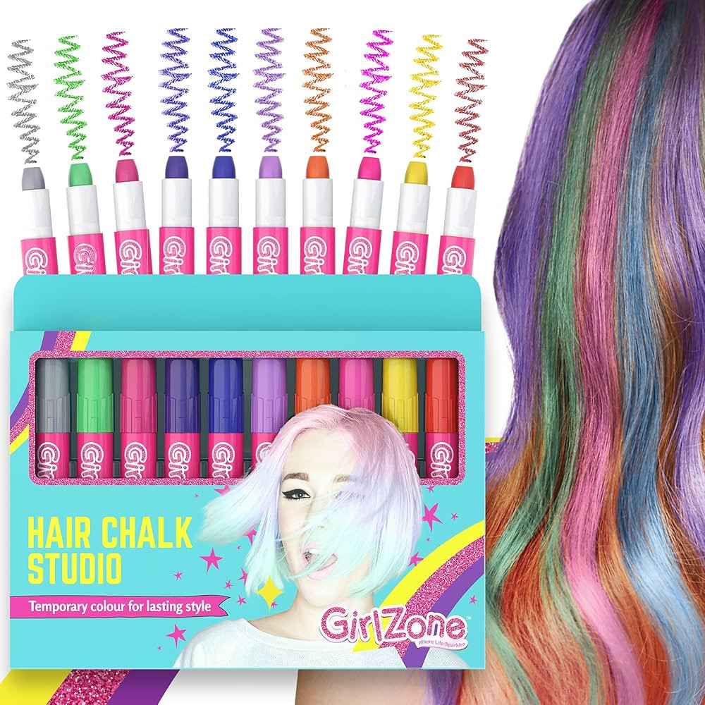GirlZone Hair Chalks Set, 10-Piece Temporary Hair Chalk For Kids, Easy to Apply and Remove Tempor... | Amazon (US)