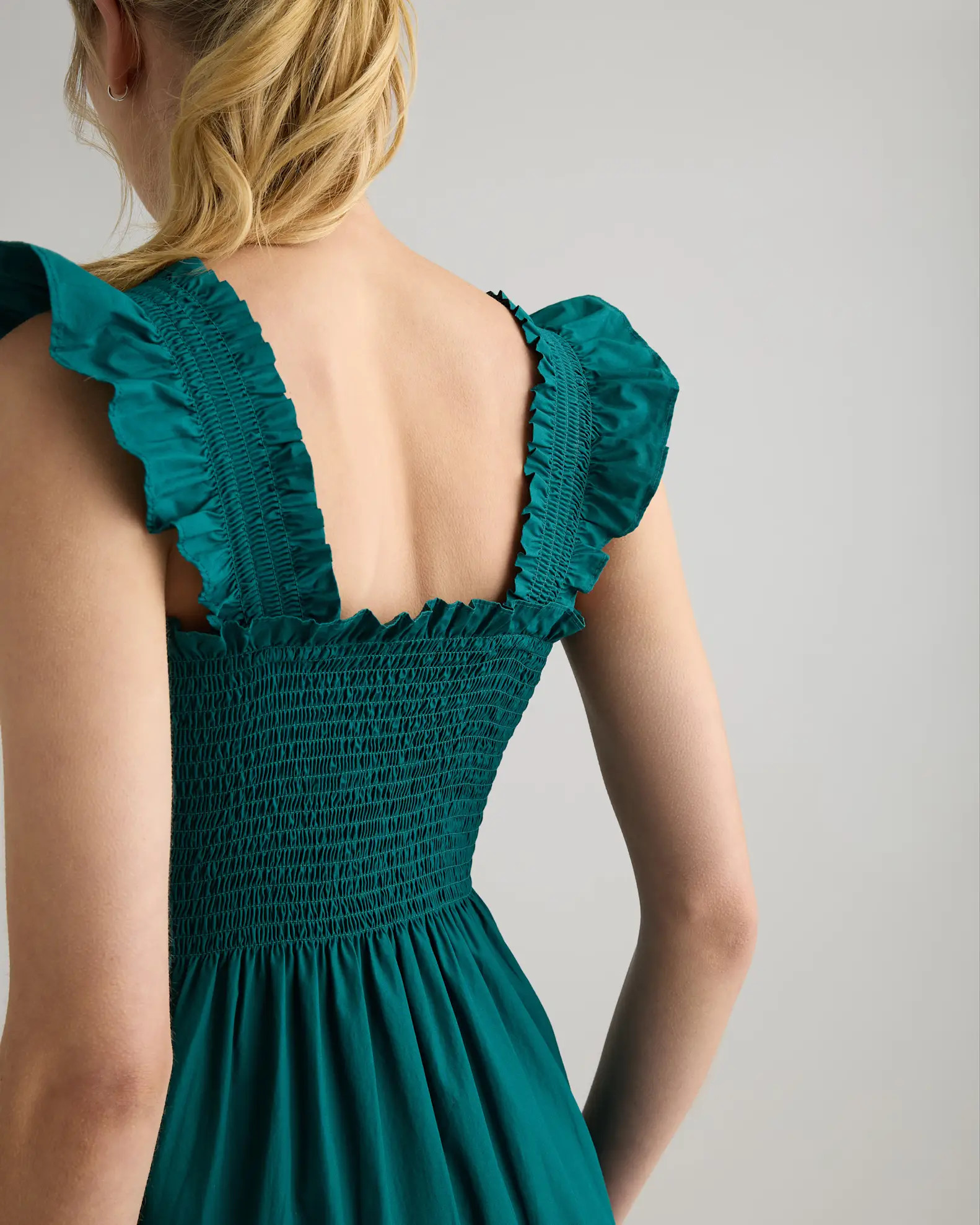 100% Organic Cotton Poplin Smocked Midi Dress in Garden Green | Quince