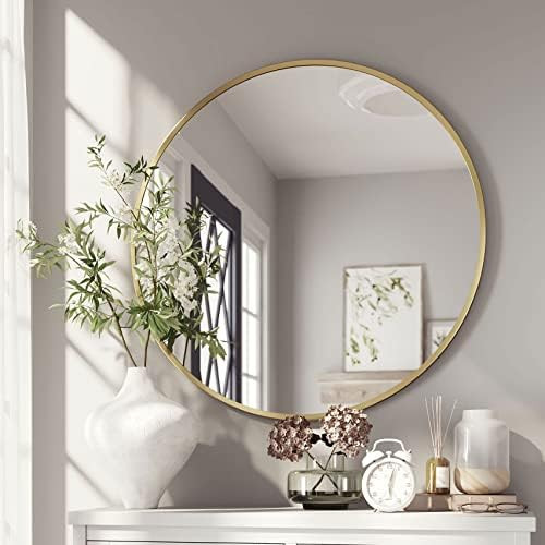 Barnyard Designs 30 inch Gold Round Mirror, Bathroom Vanity Wall Mirrors, Circle Mirror for Desk,... | Amazon (US)