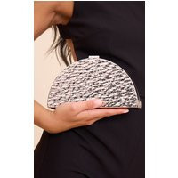 Silver Textured Crescent Clutch Bag | PrettyLittleThing UK