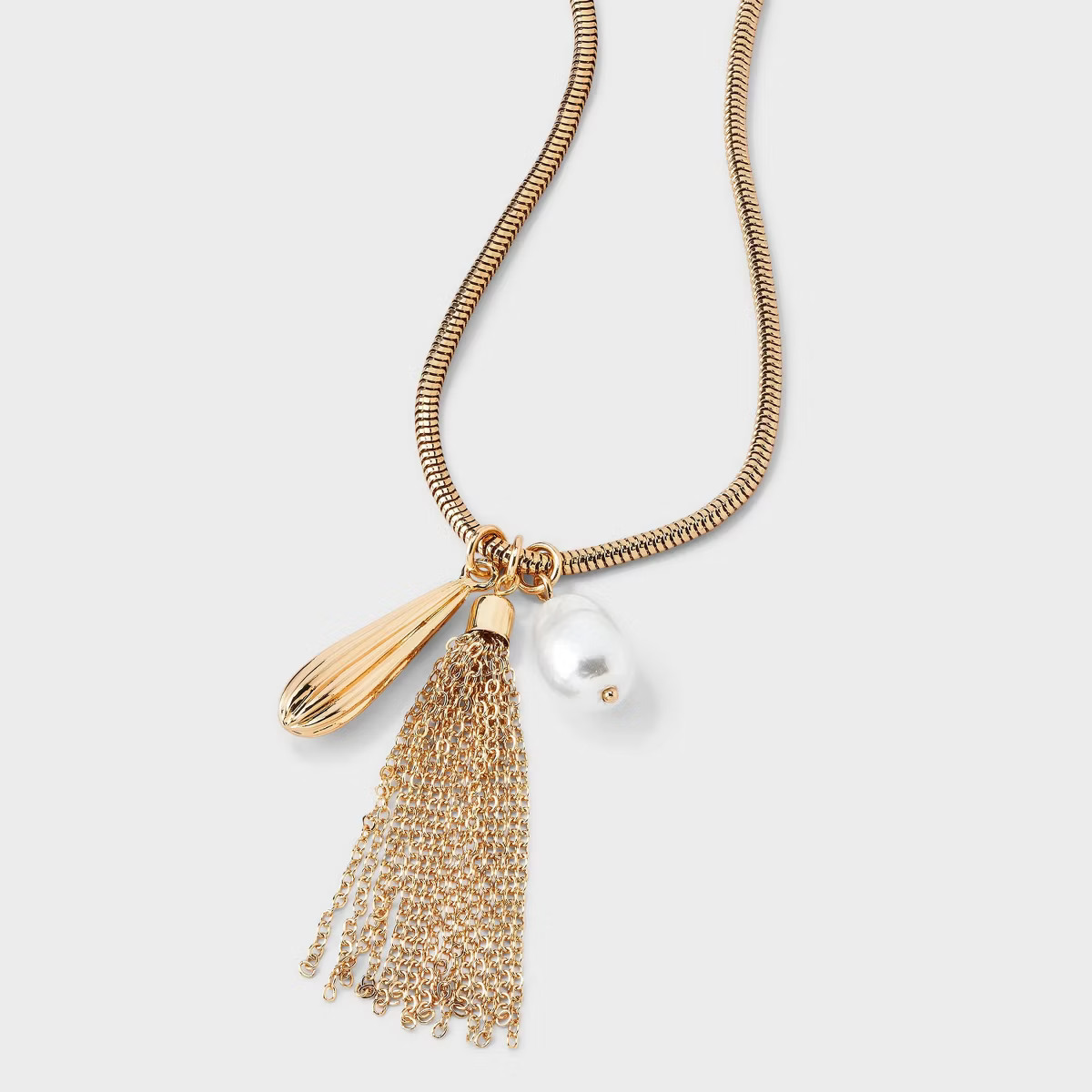 Tassel and Pearl Drop Pendant Necklace - A New Day™ Gold | Target