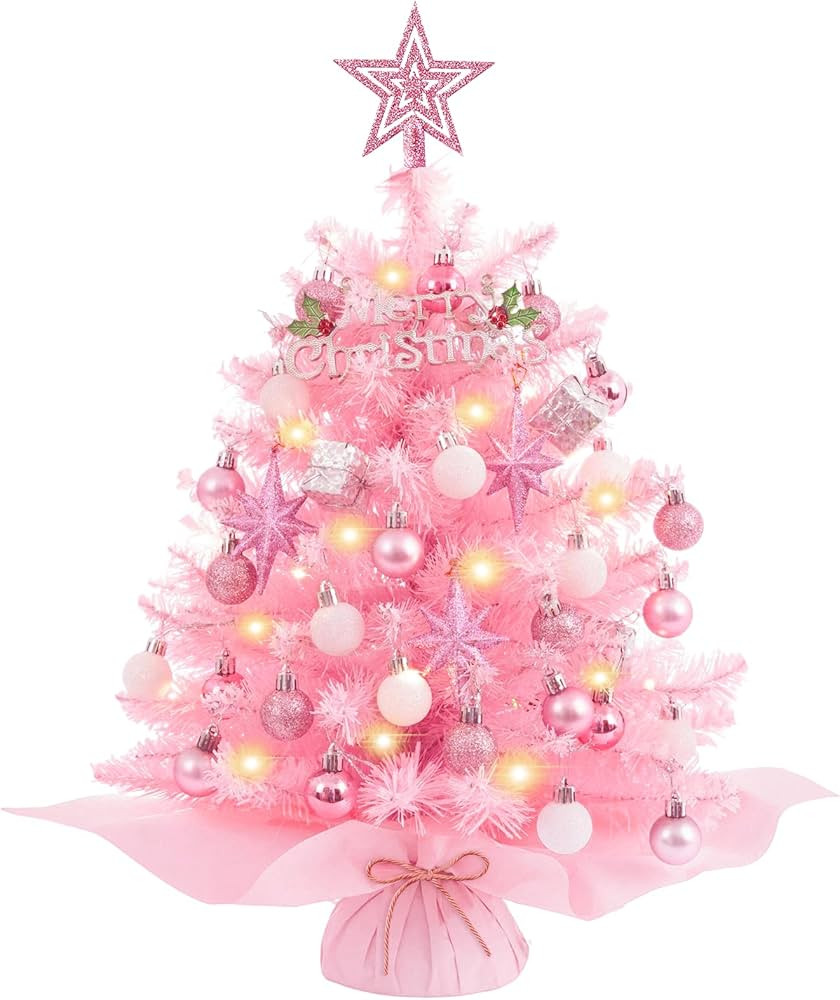 XmasExp Mini Christmas Tree Christmas Pink Tree Artificial Christmas Tree Small Christmas Tree Ho... | Amazon (US)