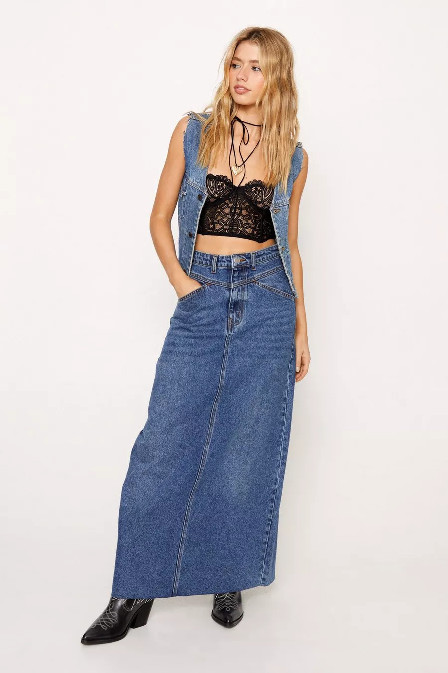 Denim Frayed Hem Maxi Skirt | Nasty Gal US