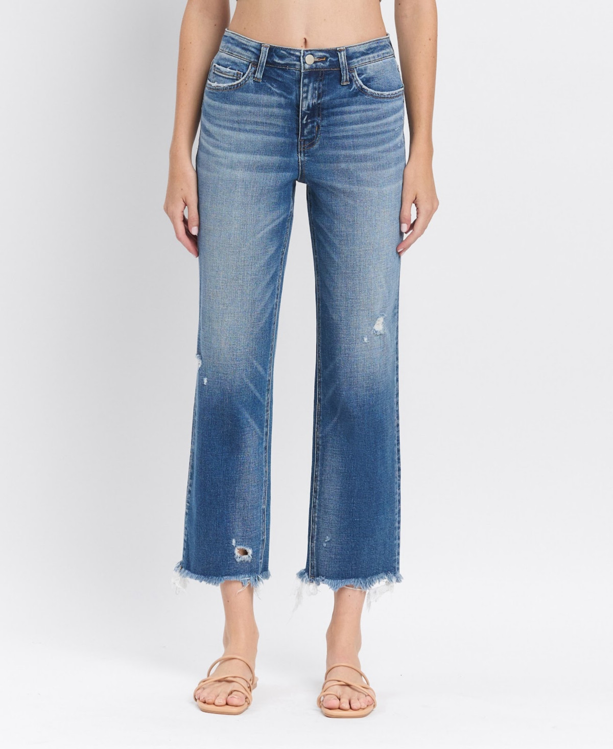 Flying Monkey Women's High Rise Frayed Hem Crop Straight Jeans - Admire blue | Macy's