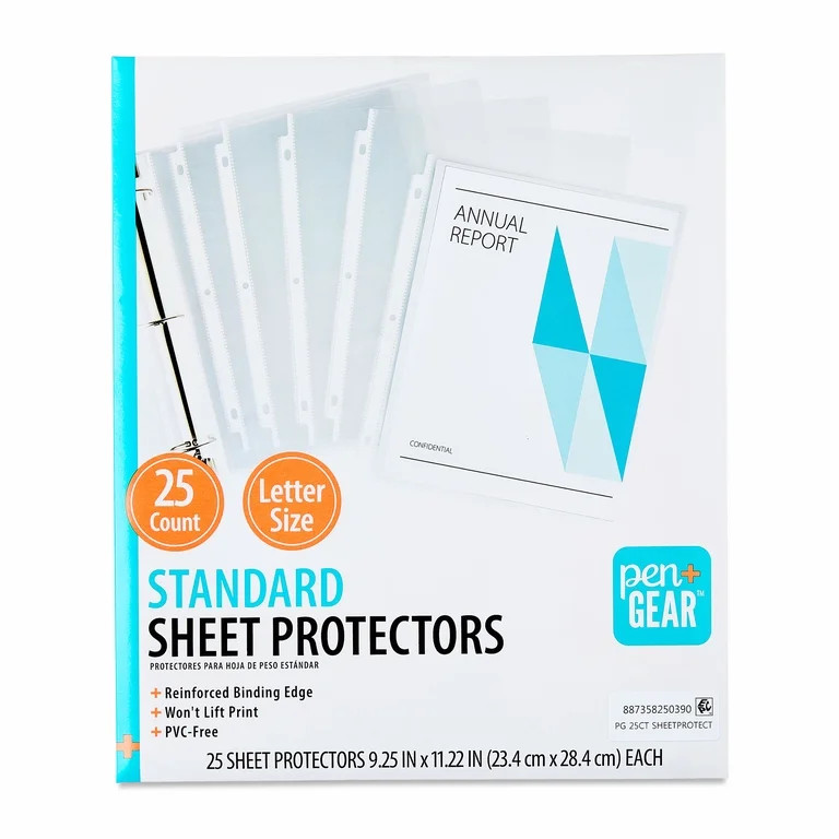 Pen+Gear Standard Sheet Protectors, Clear, 9.25" x 11.22", 25 Count | Walmart (US)