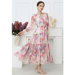 Whisper Garden Button Down Ruffle Chiffon Maxi Dress | Chicwish