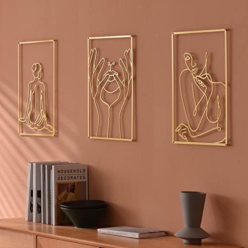Amazon.com: DeaTee 3 Packs Gold Wall Decor, 0.12''Thicker Real Metal Minimalist Wall Art, Gold Me... | Amazon (US)