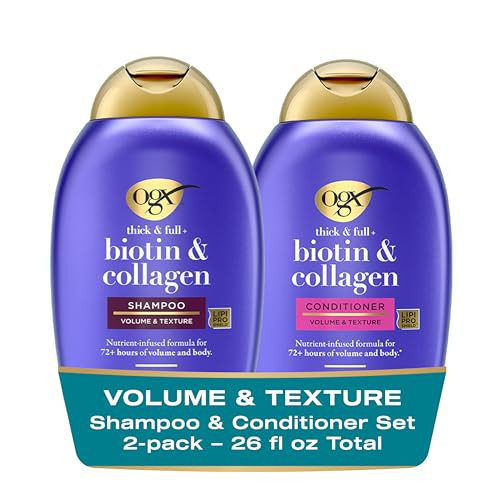 OGX Thick & Full + Biotin and Collagen for Hair Volume & Body, Sulfate Free Volumizing Shampoo & Conditioner Set for Fine & Thinning Hair, Nutrient-Infused, Vitamin B7, 13 fl oz, 2 Pack | Amazon (US)