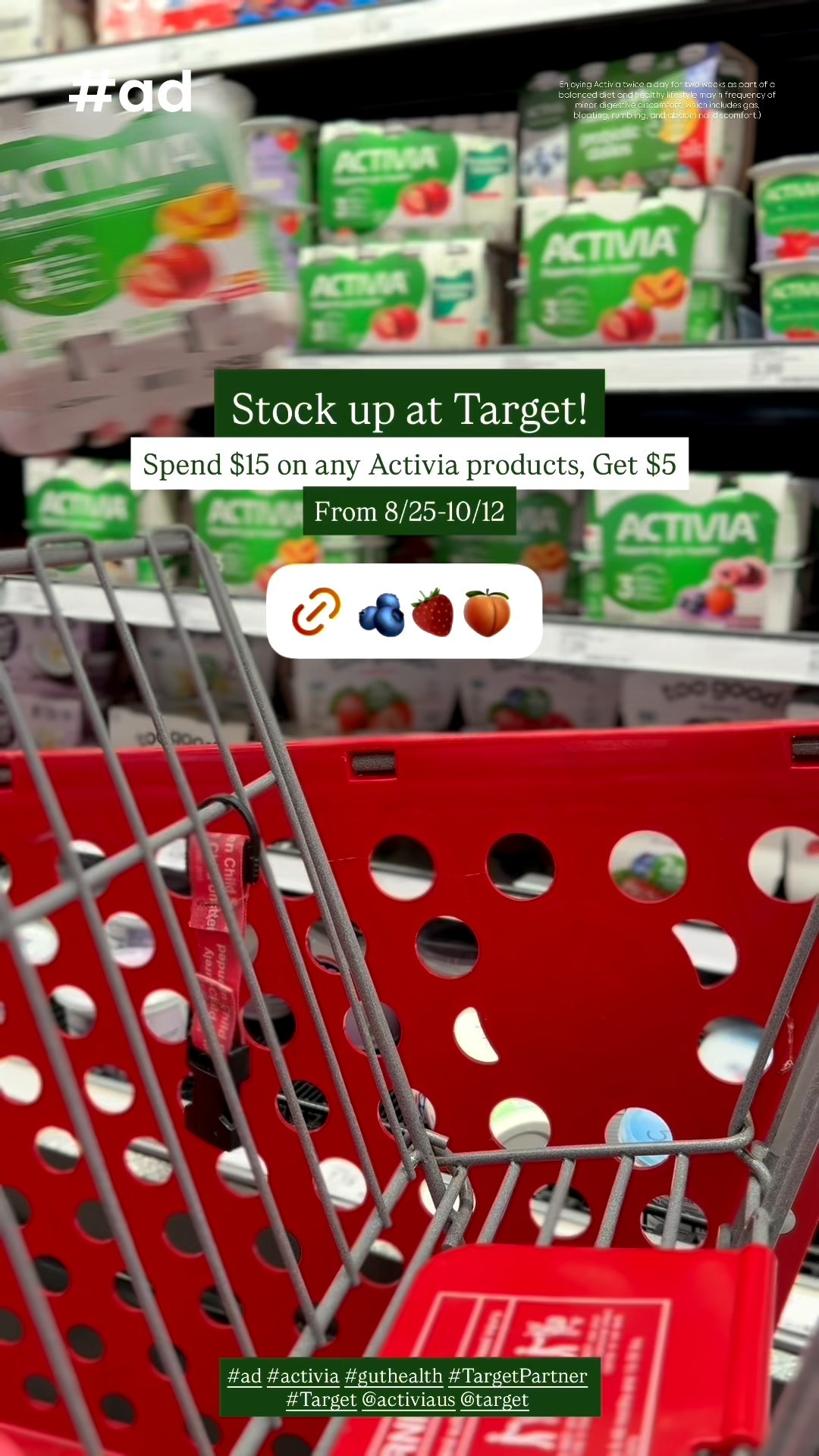 #ad Just made an Activia run at @target 🎯 Stocked up on my favorites for the #Activia Gut Health Challenge — 2 Activia yogurts a day for 14 days as part of a balanced diet! 💚

The best part? Spend $15 on Activia products and get a $5 gift card! (8/25–10/12). http://guthealthchallenge.activia.us.com

Billions of live & active probiotics, easy, delicious, and convenient — My gut is supported, and so am I! 🙌

#TargetPartner #ad #guthealth #activia #target @target @activiaus 
*Enjoying Activia twice a day for two weeks as part of a balanced diet and healthy lifestyle may help reduce the frequency of minor digestive discomfort, which includes gas, bloating, rumbling, and abdominal discomfort.*

https://liketk.it/5qub8 @shop.ltk #liketkit
