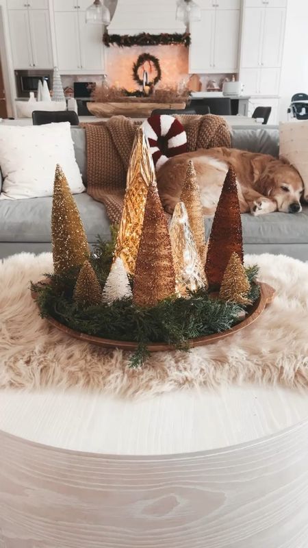 Christmas coffee table decor. This is such an easy way to create a centerpiece for any table. Grab some garland, I linked my favorite, tabletop trees and a tray and it looks beautiful 

#LTKHoliday #LTKSeasonal #LTKhome