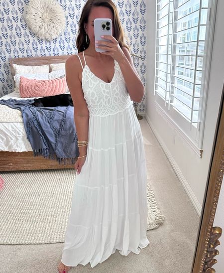 Wearing a small in this fully lined white maxi dress! Would be so pretty for family beach pics! 
.


#LTKTravel #LTKOver40 #LTKFindsUnder50