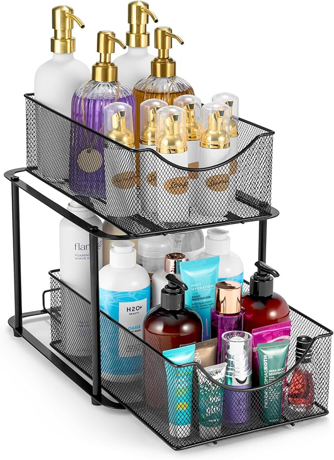 Sorbus 2 Tier Metal Under Sink Organizer for Bathroom, Kitchen, Strong Steel Mesh Sliding Drawers... | Amazon (US)