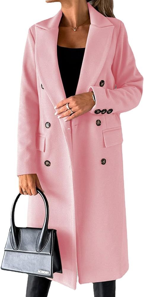 CHARTOU Women Casual Double Breasted Mid Long Pea Coat Winter Notched Lapel Wool Coat Jacket Over... | Amazon (US)