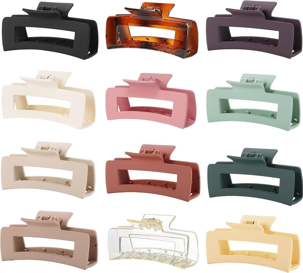 12 Pcs Large Square Hair Claw Clips for Women, 4.3-Inch Matte Rectangle Claw, Strong Hold Non-sli... | Amazon (US)