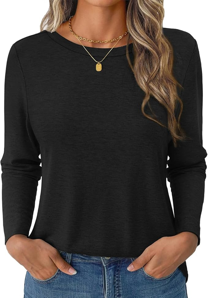 GKBK Women's Long Sleeve Shirts Casual Crewneck Tops Spring Fashion Soft Basic Tee for Work Busin... | Amazon (US)